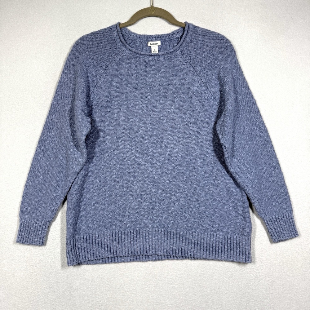 LL Bean Sweater Womens Large Midweight Cotton Slub Rollneck Pullover Roll Neck